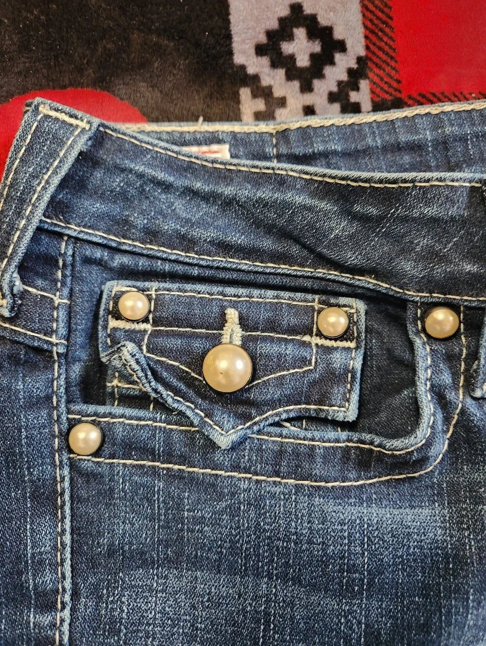 True Religion Becky Y2K Pearl Button Flap Pocket Bootcut Jeans Size 31 - Picture 10 of 15